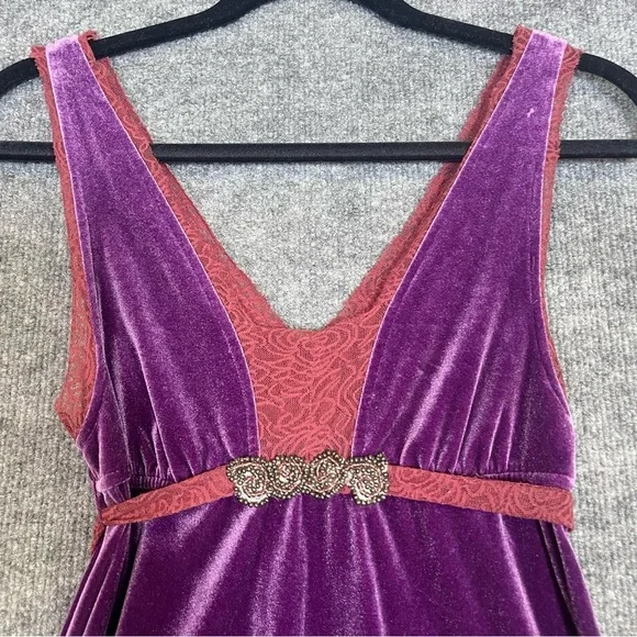 Free People Womens Small Purple Velvet Lace Renaissance Fairy Mini Dress Vampire - Picture 2 of 9